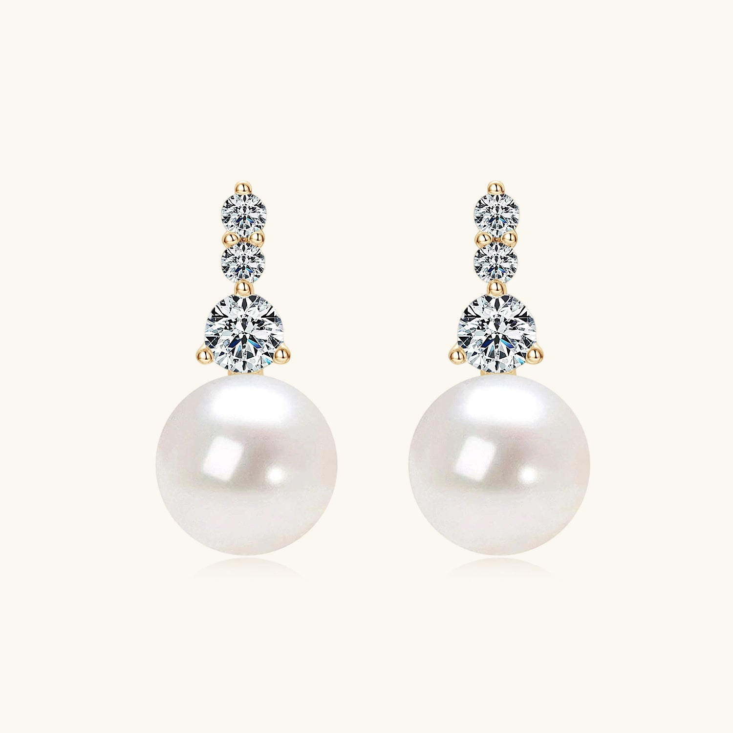 Graduated Trio Diamond Pearl Drop Earrings - Gold
