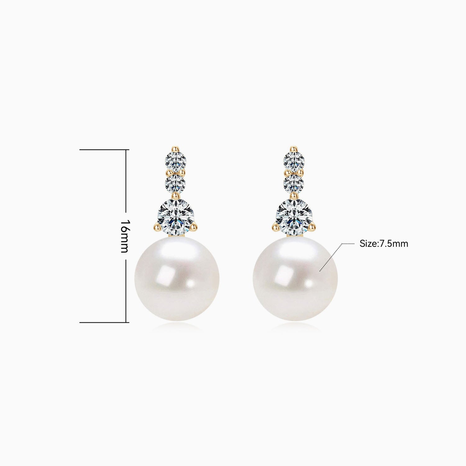 Graduated Trio Diamond Pearl Drop Earrings - Gold