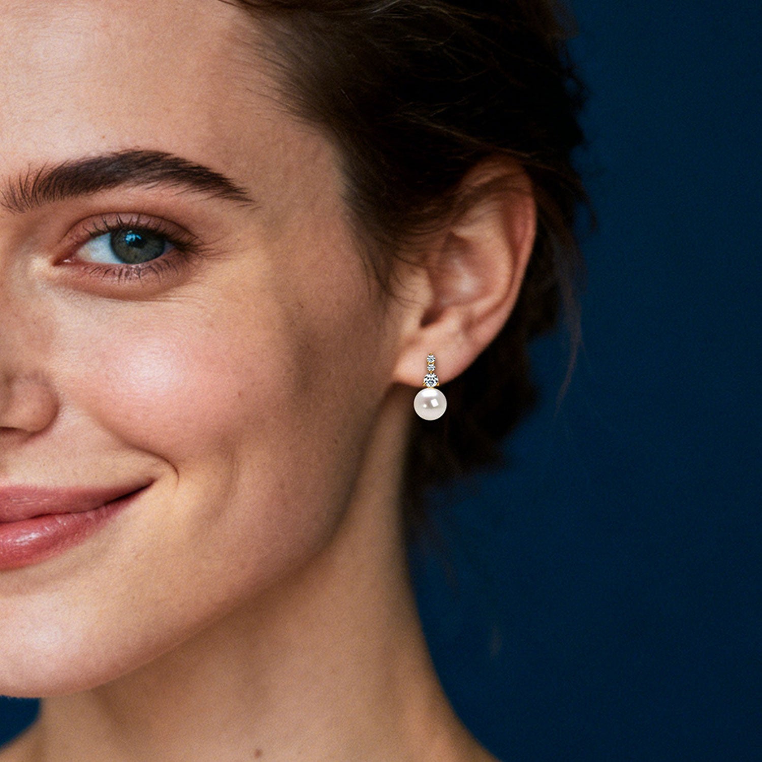 Graduated Trio Diamond Pearl Drop Earrings - Gold