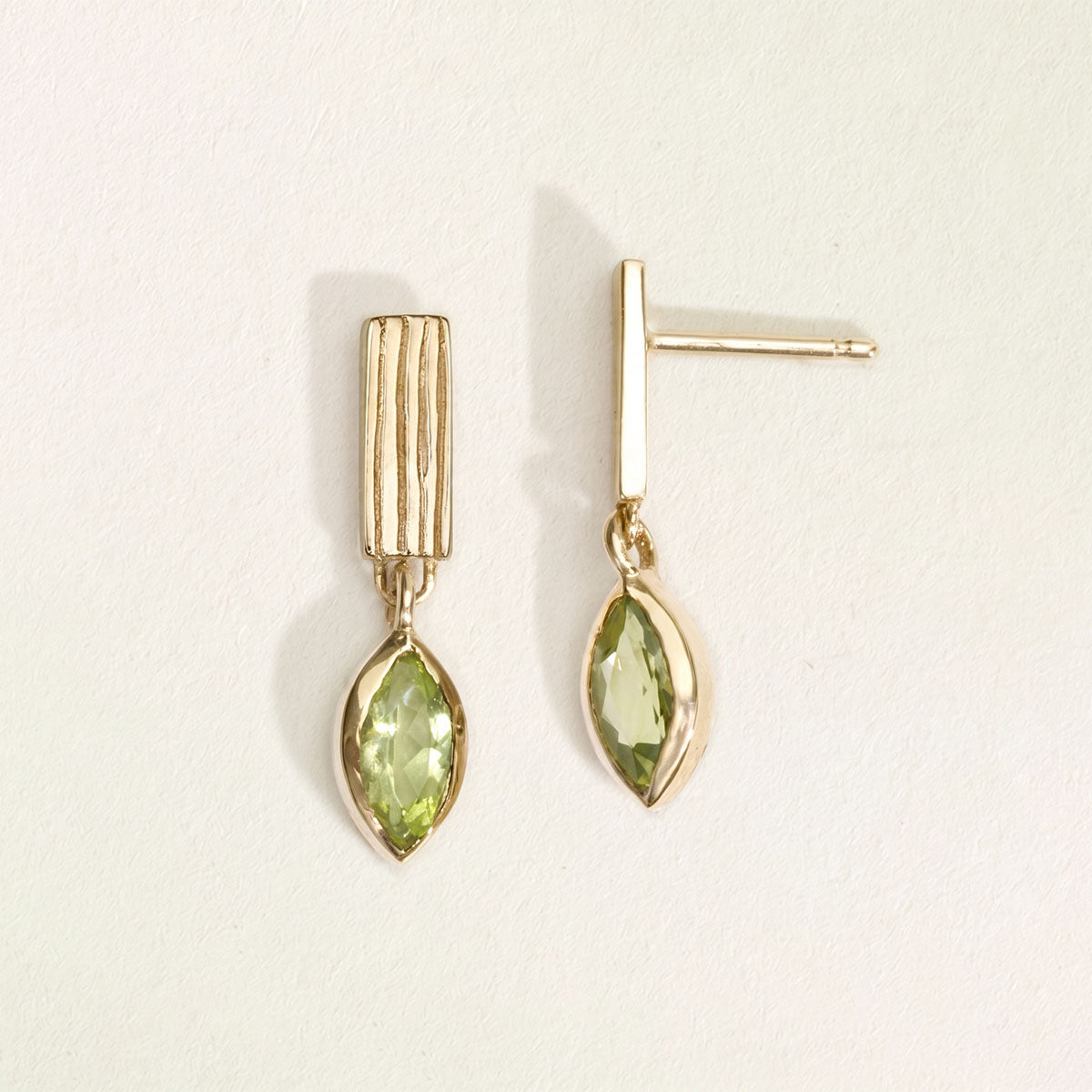 Green Simulated Diamond Ribbed Bar Drop Earrings - Gold