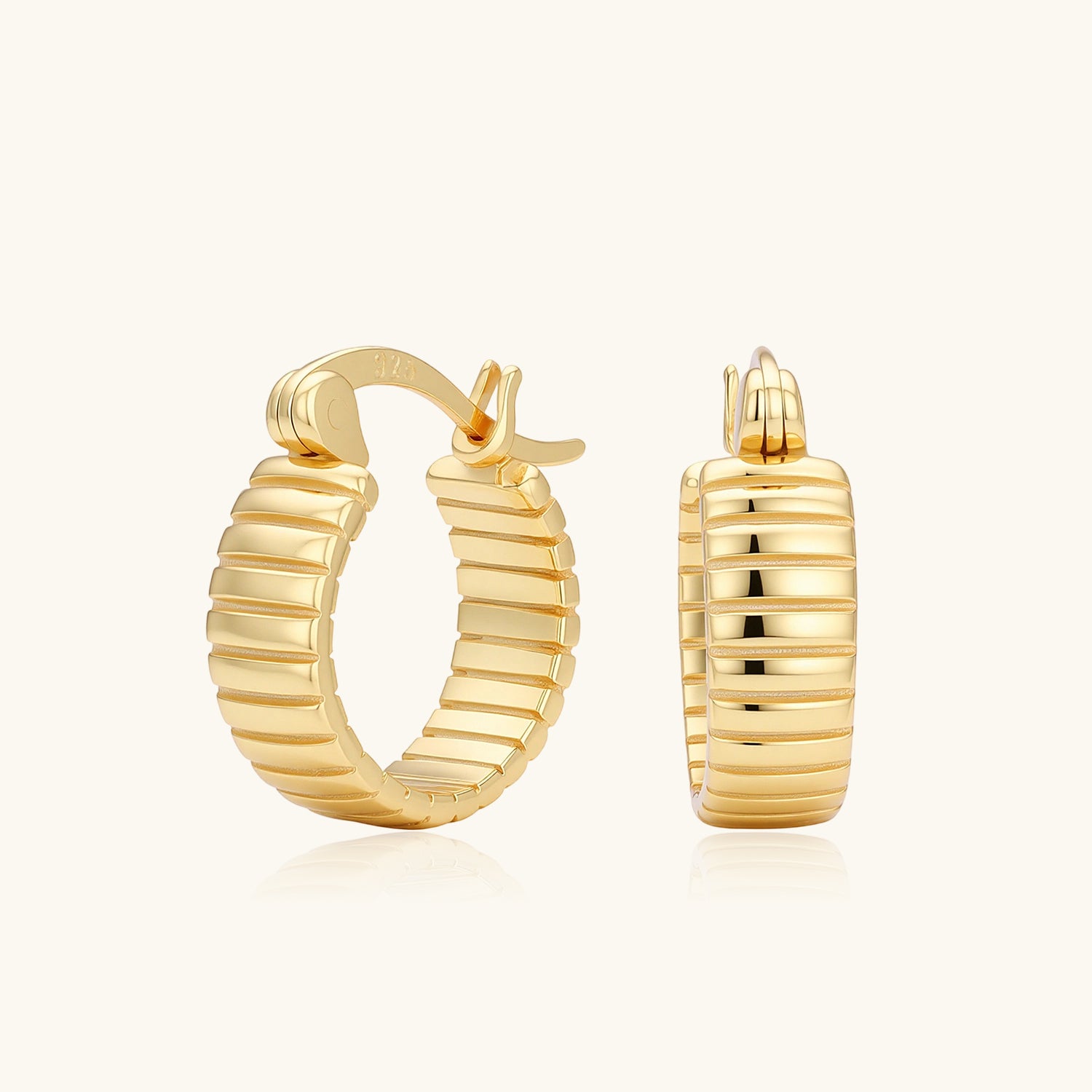 Grooved Huggie Hoop Earrings - Gold