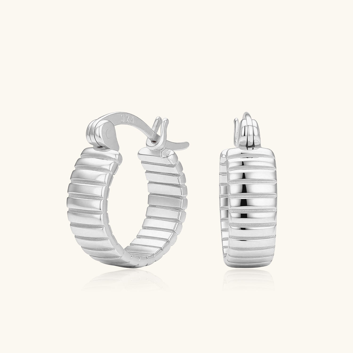 Grooved Huggie Hoop Earrings - Silver