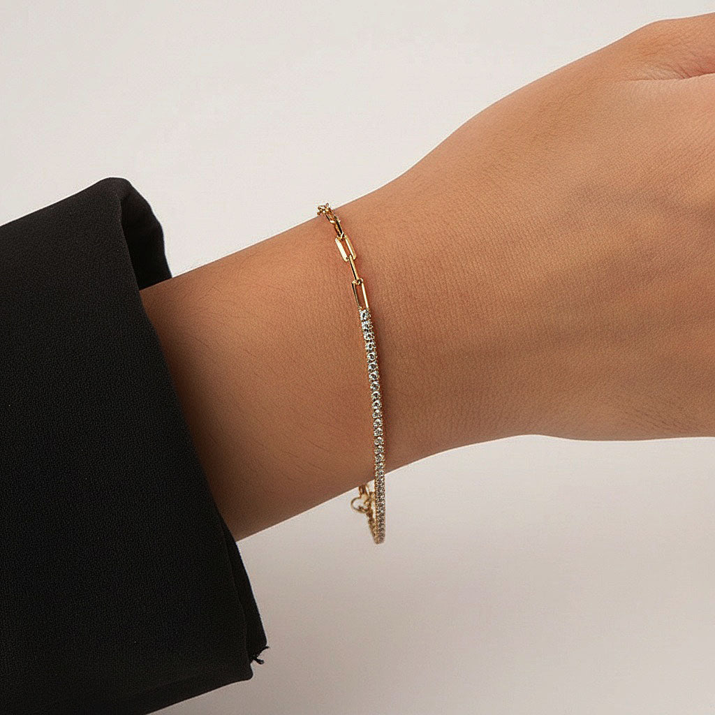 Half Paperclip Diamond Tennis Bracelet