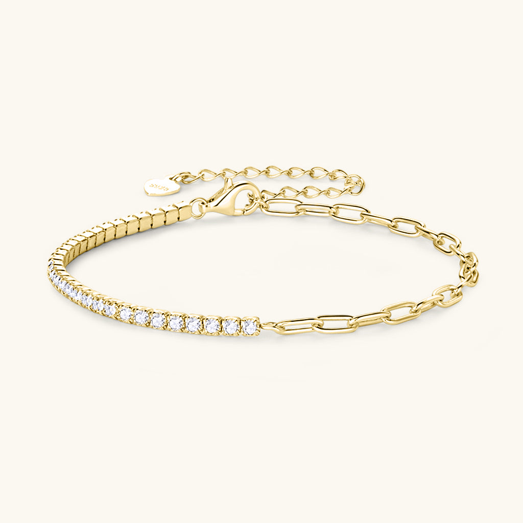 Half Paperclip Moissanite Tennis Bracelet - Gold