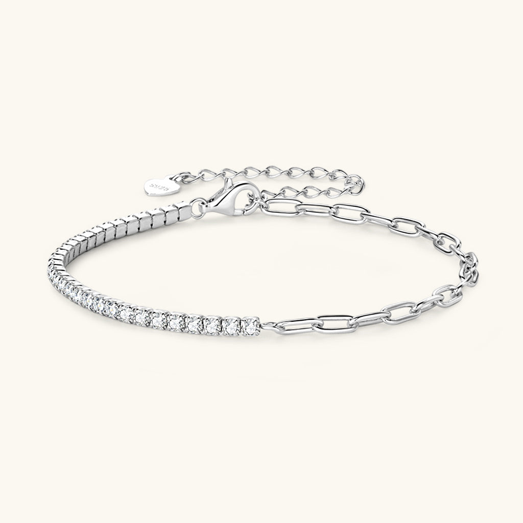 Half Paperclip Moissanite Tennis Bracelet - Silver