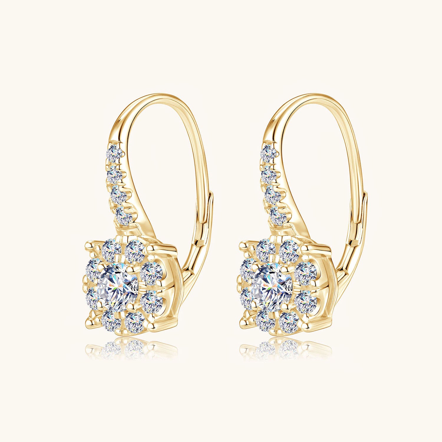 Halo Moissanite Drop Earrings - Gold