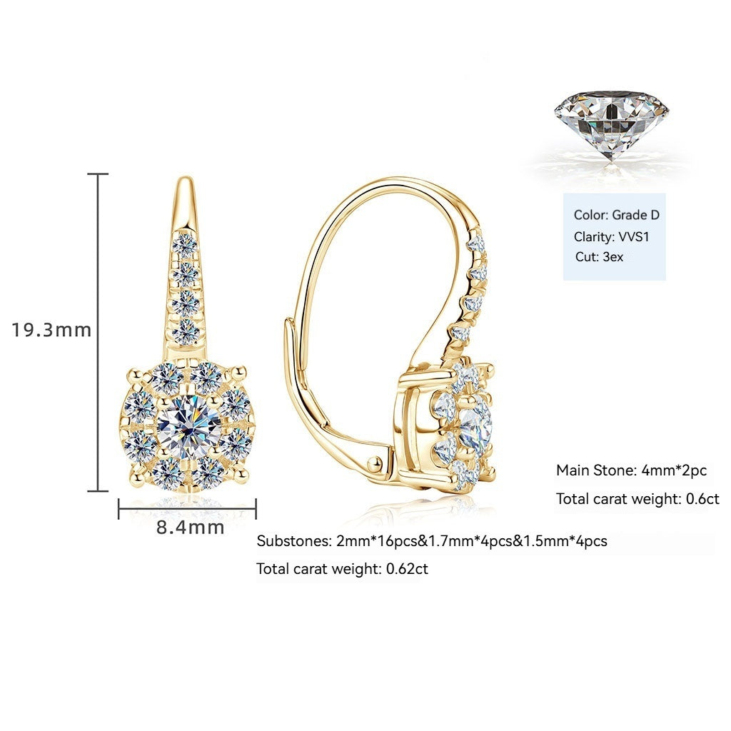 Halo Moissanite Drop Earrings - Gold