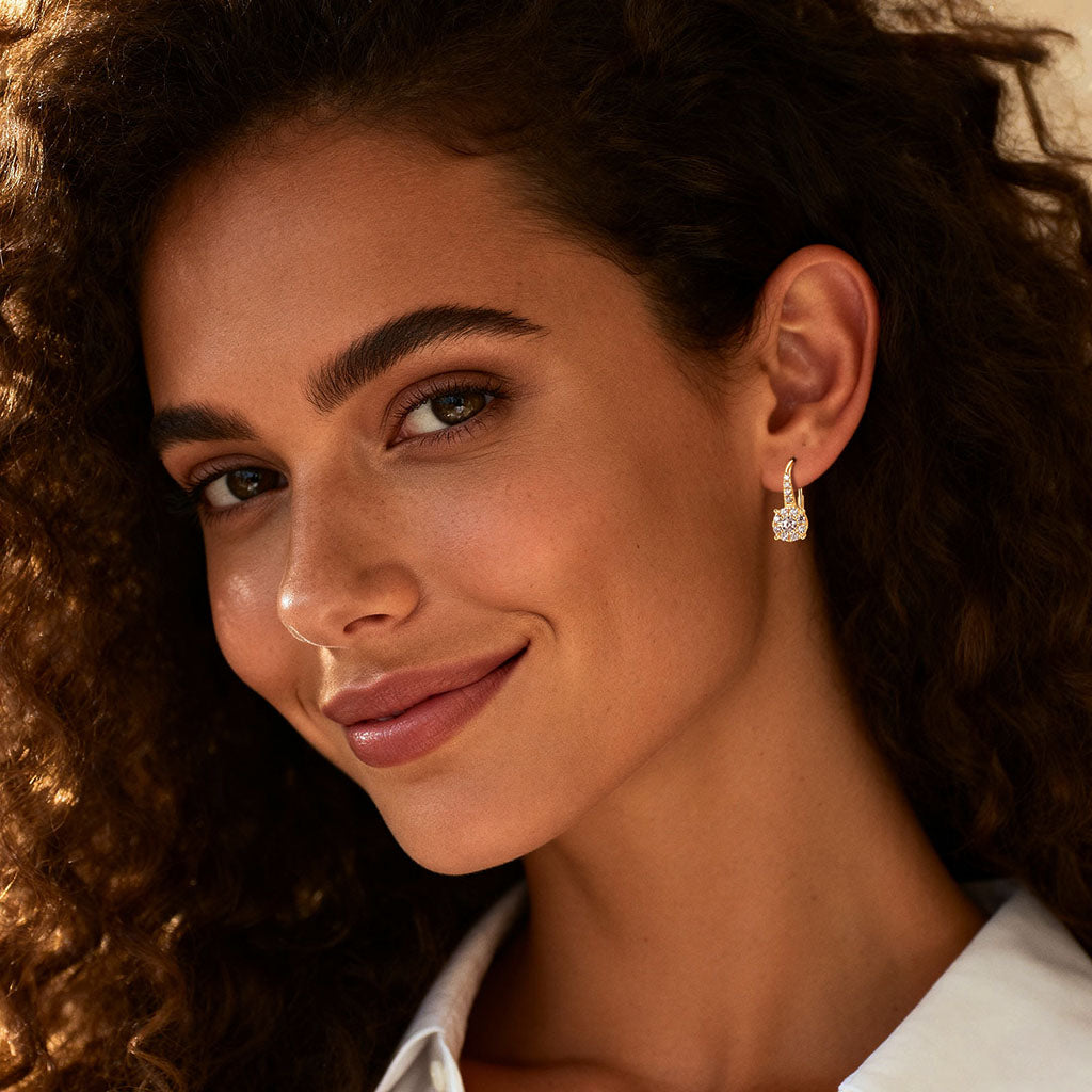 Halo Moissanite Drop Earrings - Gold