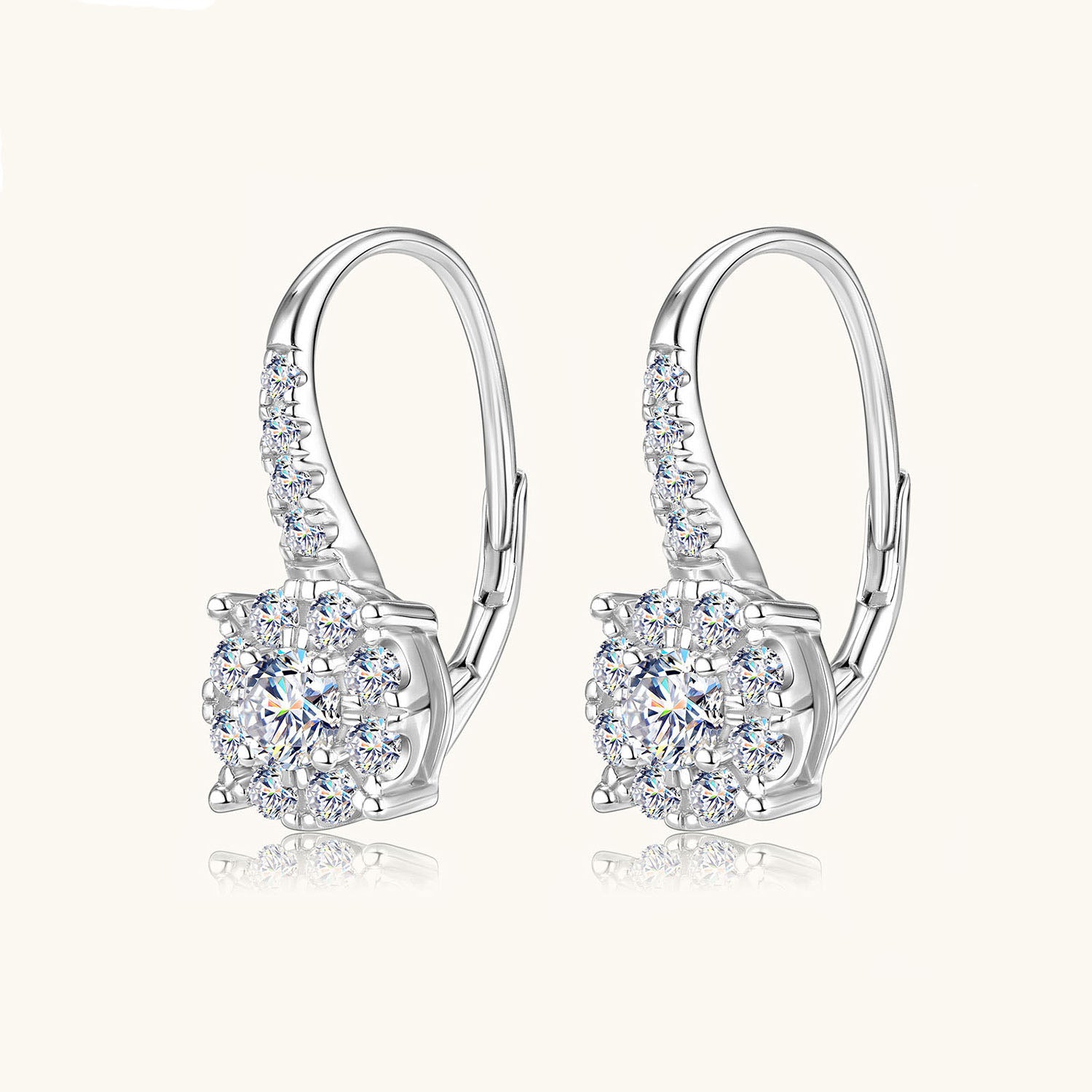 Halo Moissanite Drop Earrings - Silver