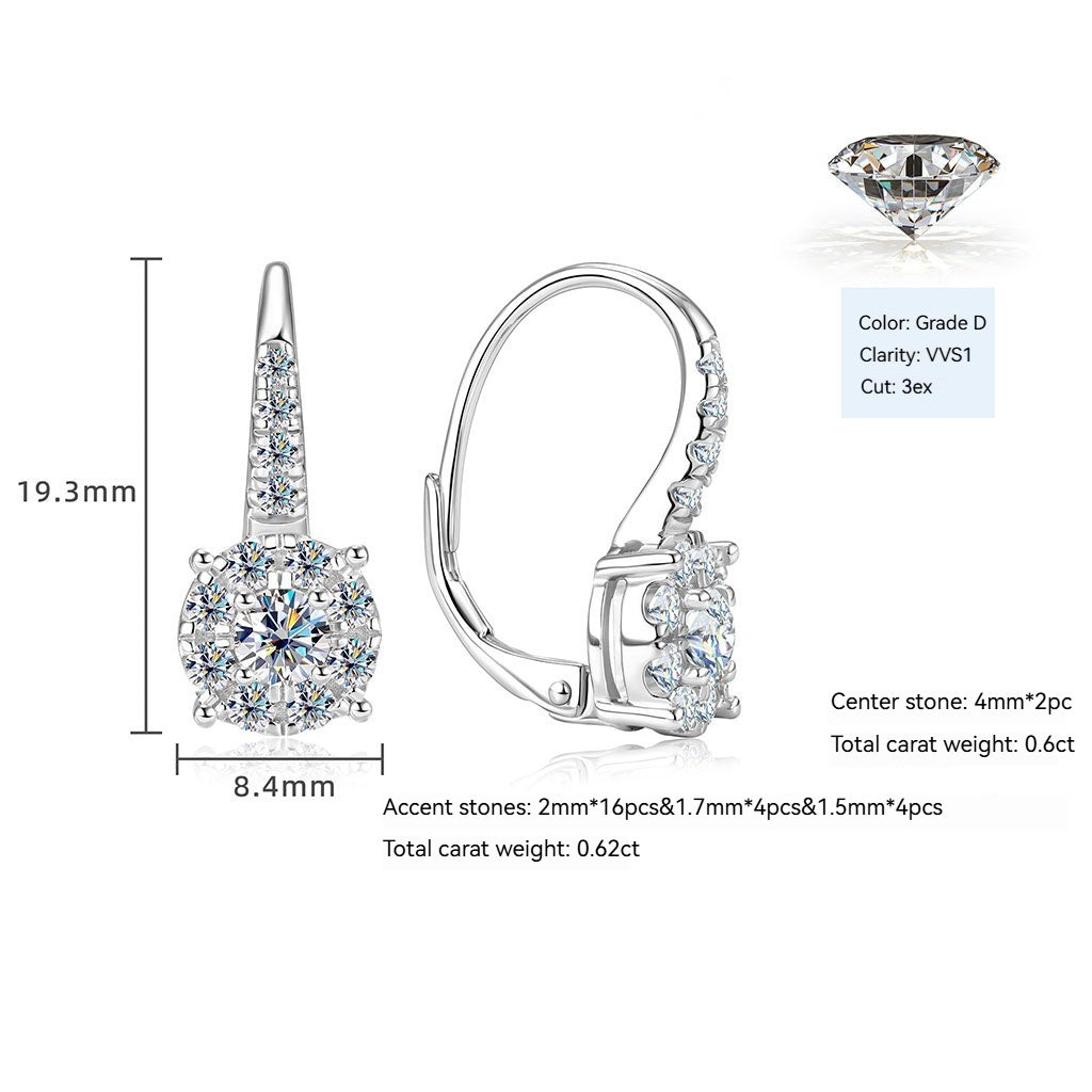 Halo Moissanite Drop Earrings - Silver