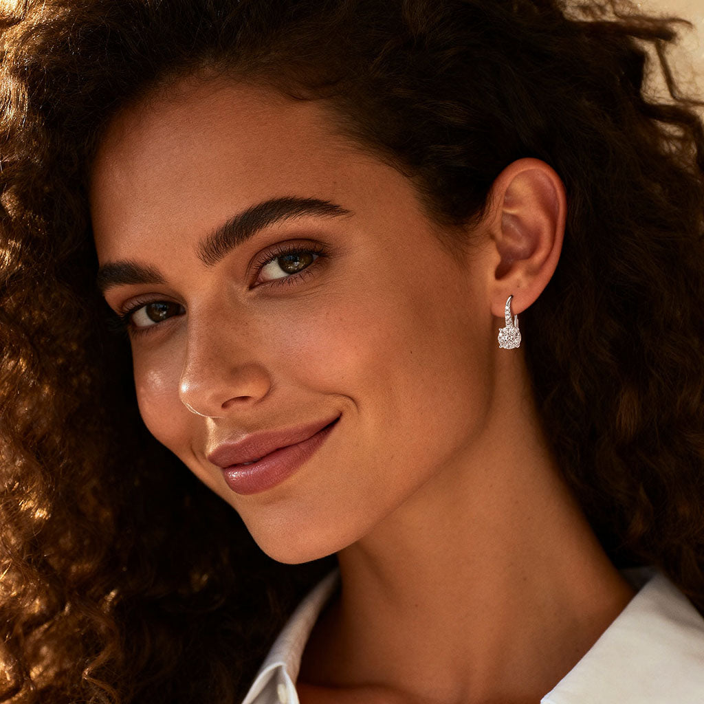 Halo Moissanite Drop Earrings - Silver