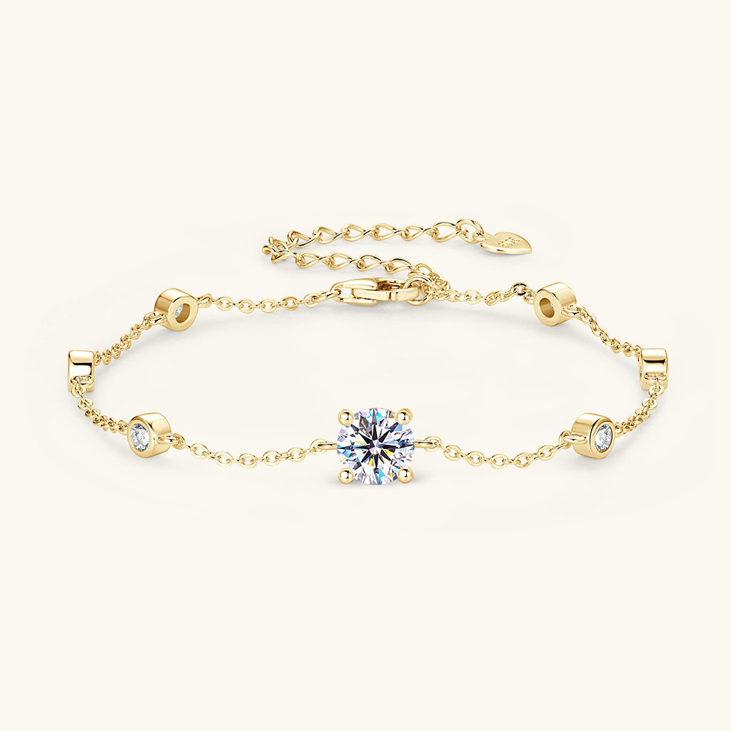 Halo Moissanite Station Bracelet - Gold