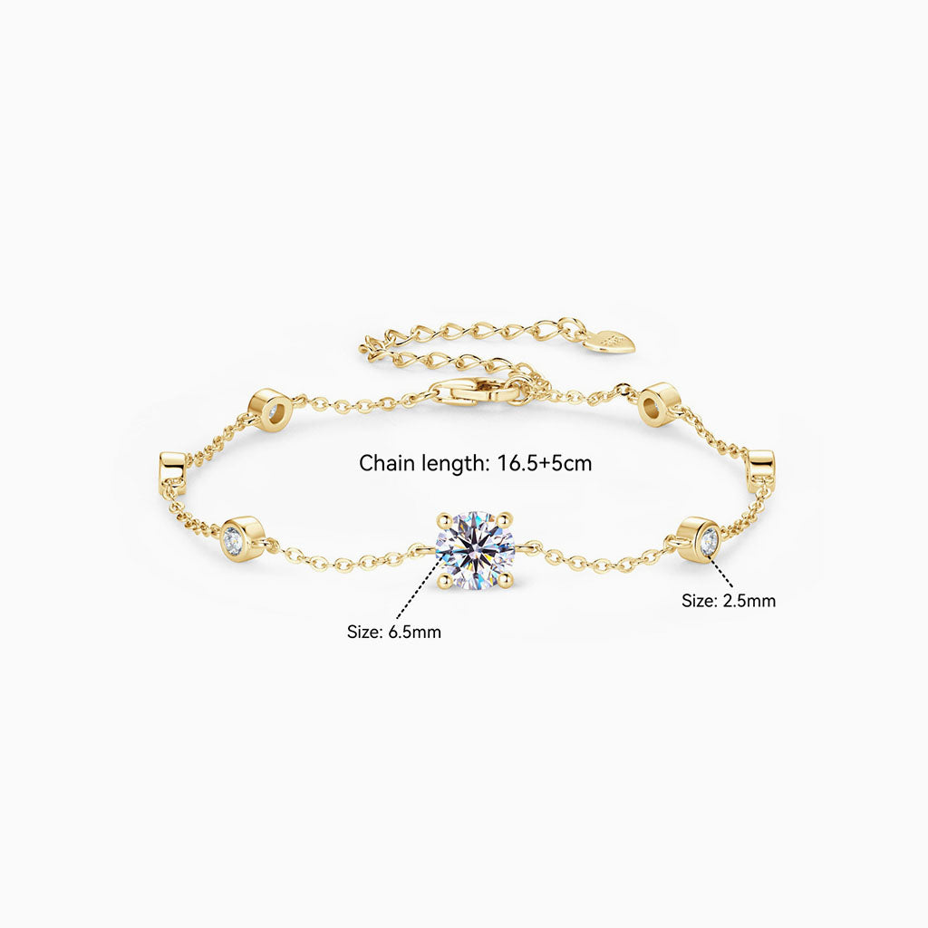Halo Moissanite Station Bracelet - Gold
