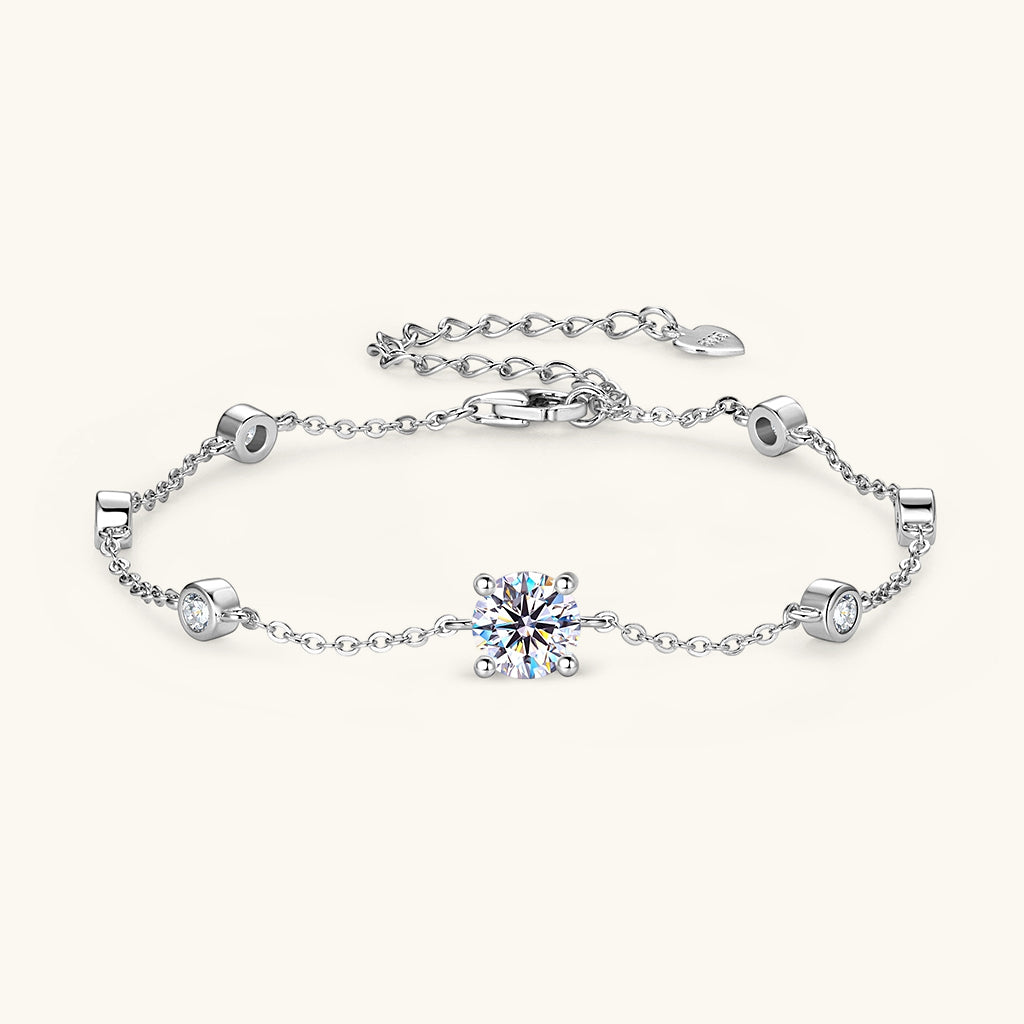 Halo Moissanite Station Bracelet - Silver