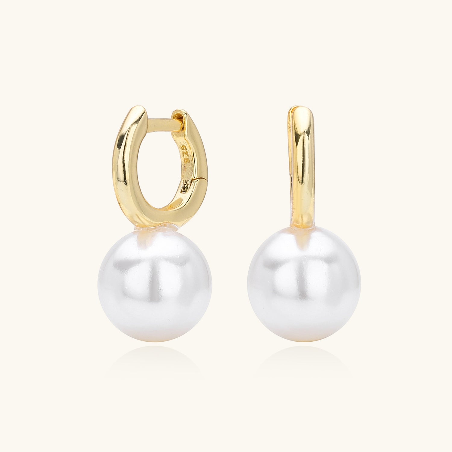 Halo Pearl Drop Huggie Hoop Earrings - Gold