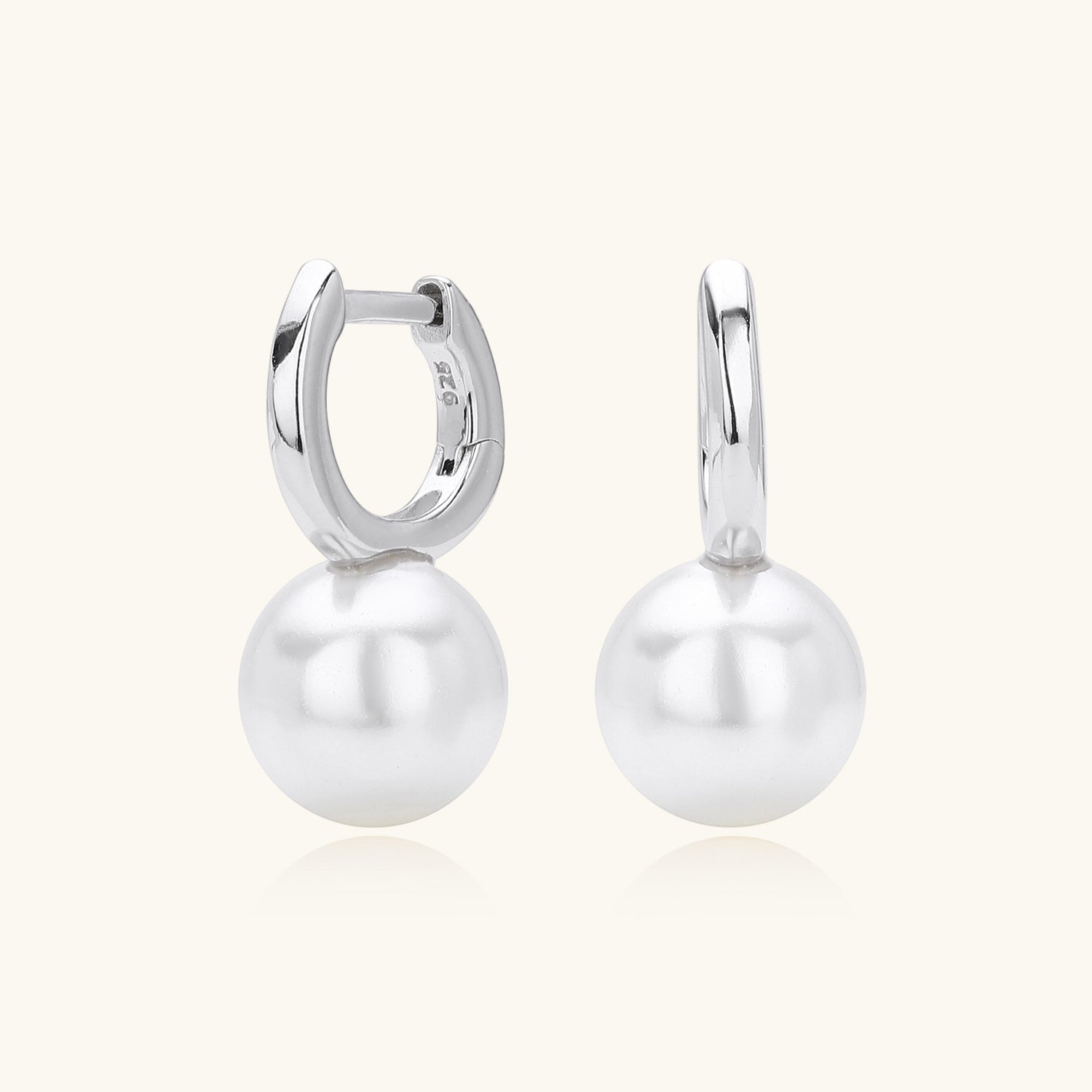 Halo Pearl Drop Huggie Hoop Earrings - Silver