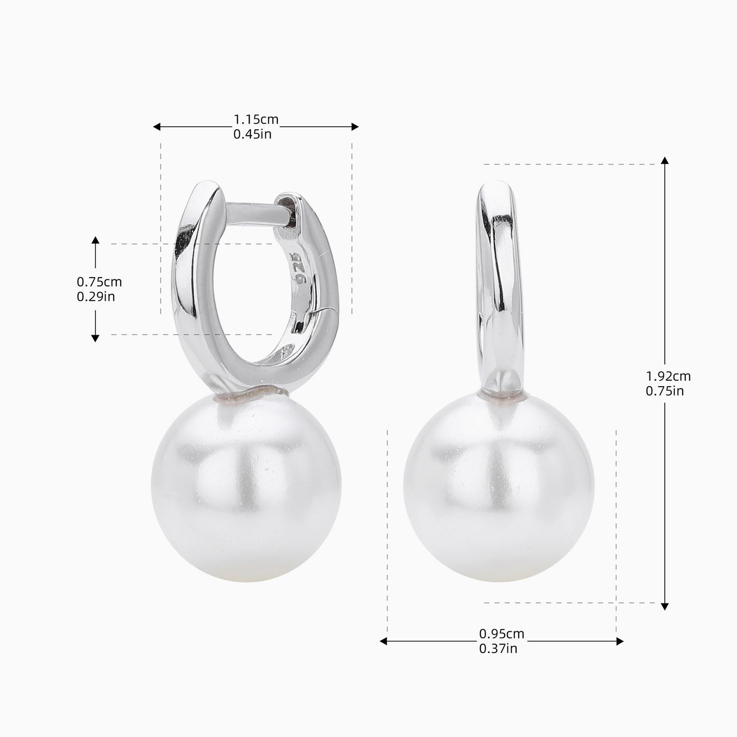 Halo Pearl Drop Huggie Hoop Earrings - Silver