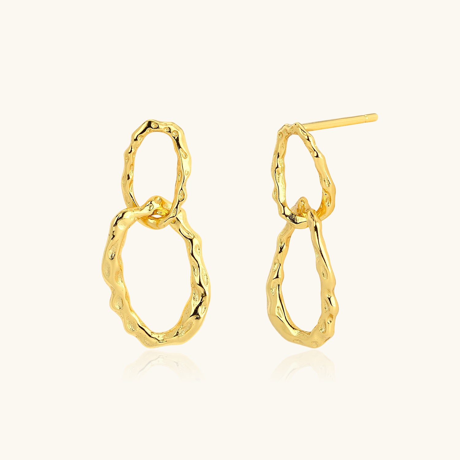 Hammered Double Hoop Drop Earrings - Gold