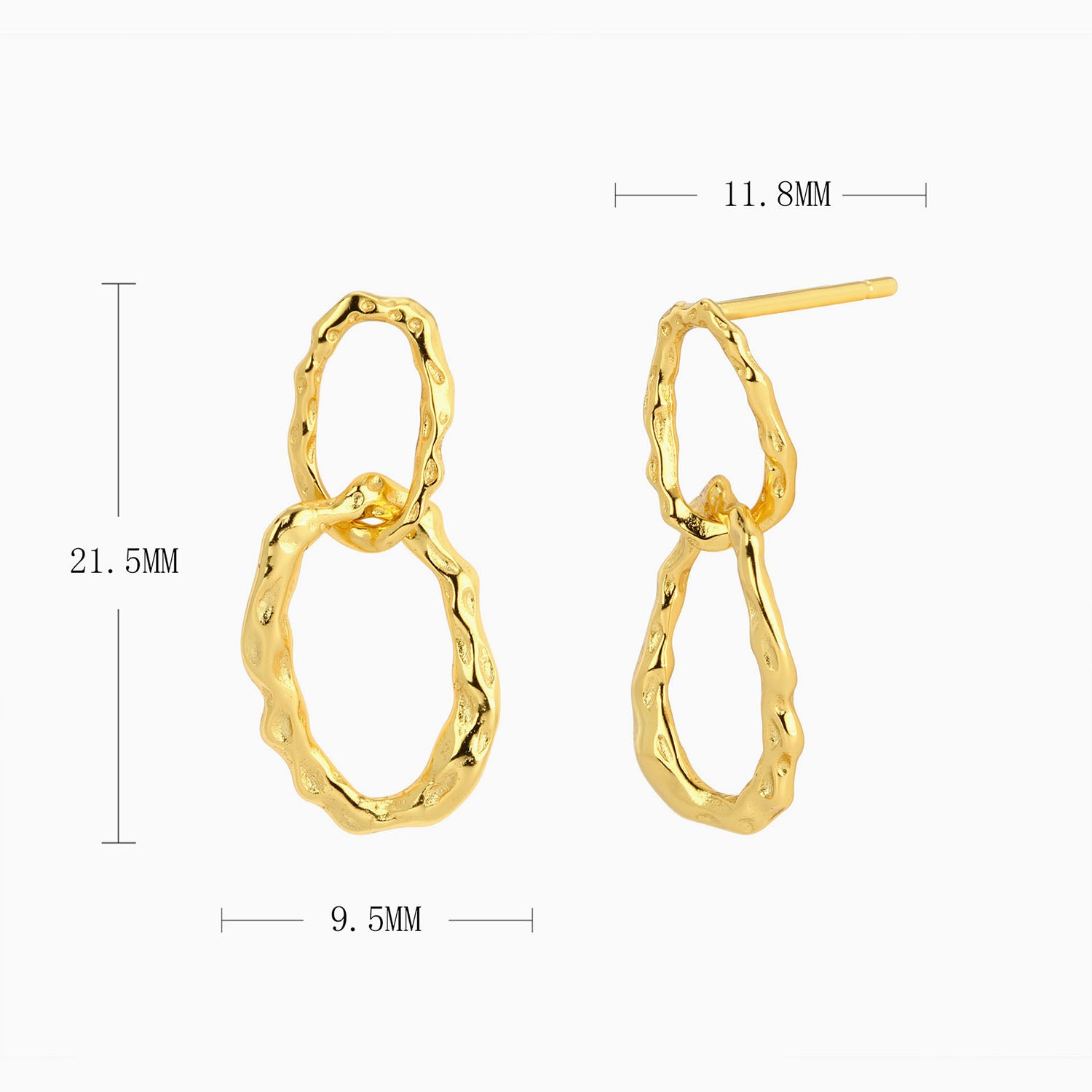 Hammered Double Hoop Drop Earrings - Gold