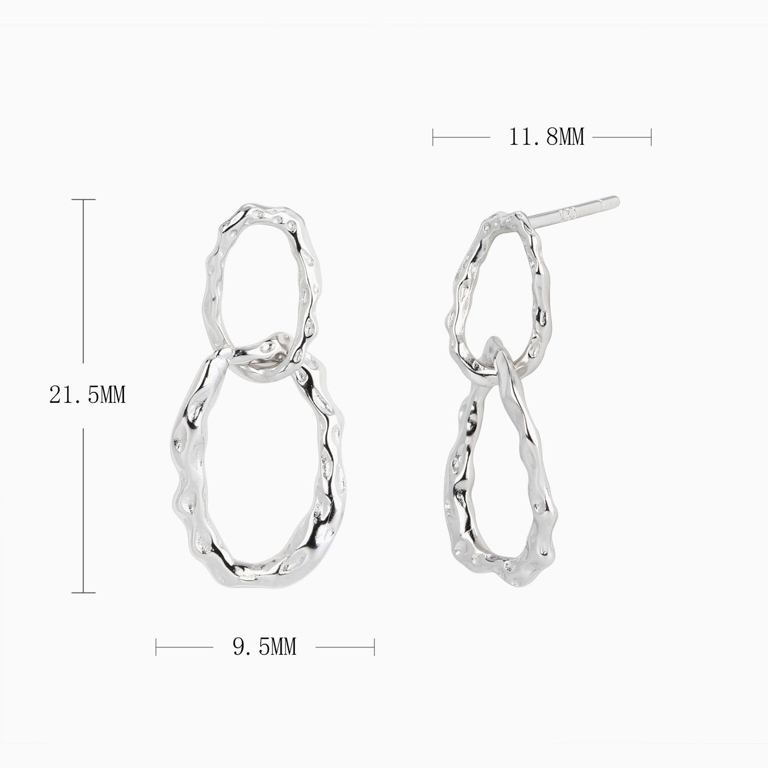 Hammered Double Hoop Drop Earrings - Silver