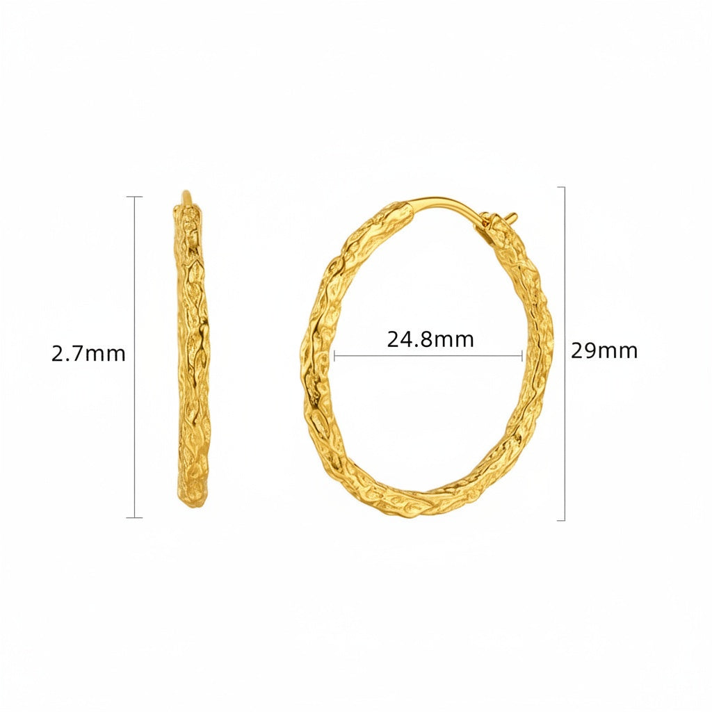 Hammered Hoop Earrings - Gold