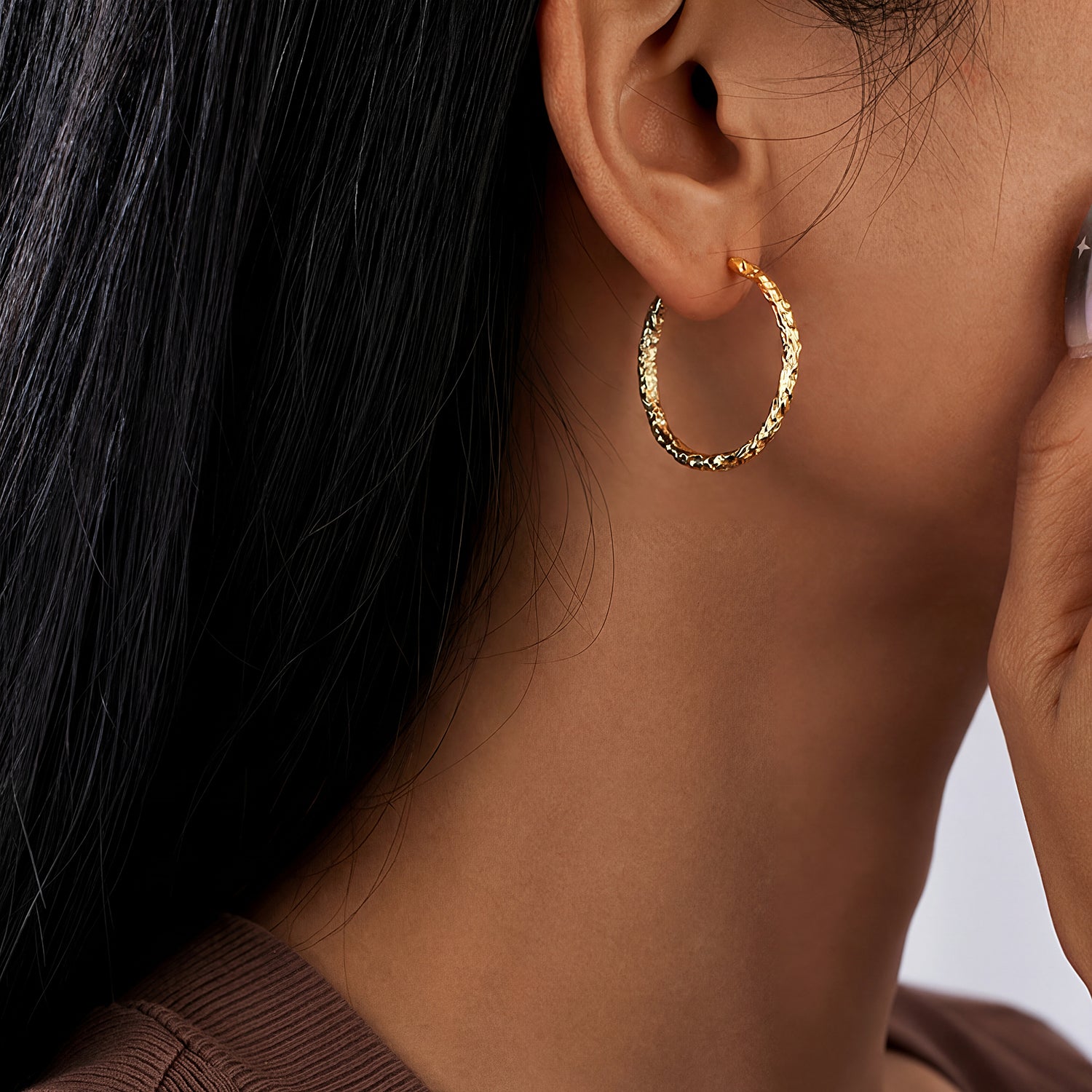 Hammered Hoop Earrings - Gold