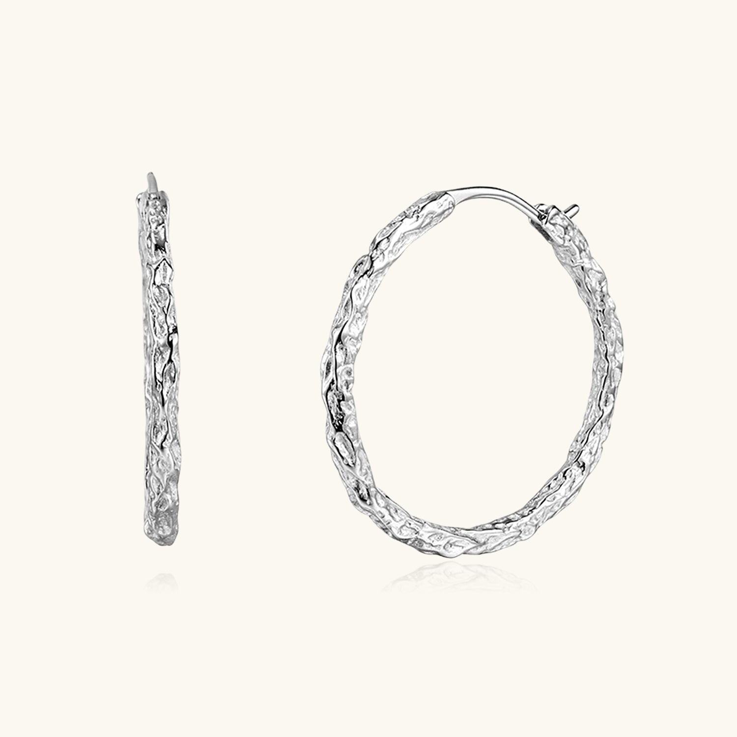 Hammered Hoop Earrings - Silver