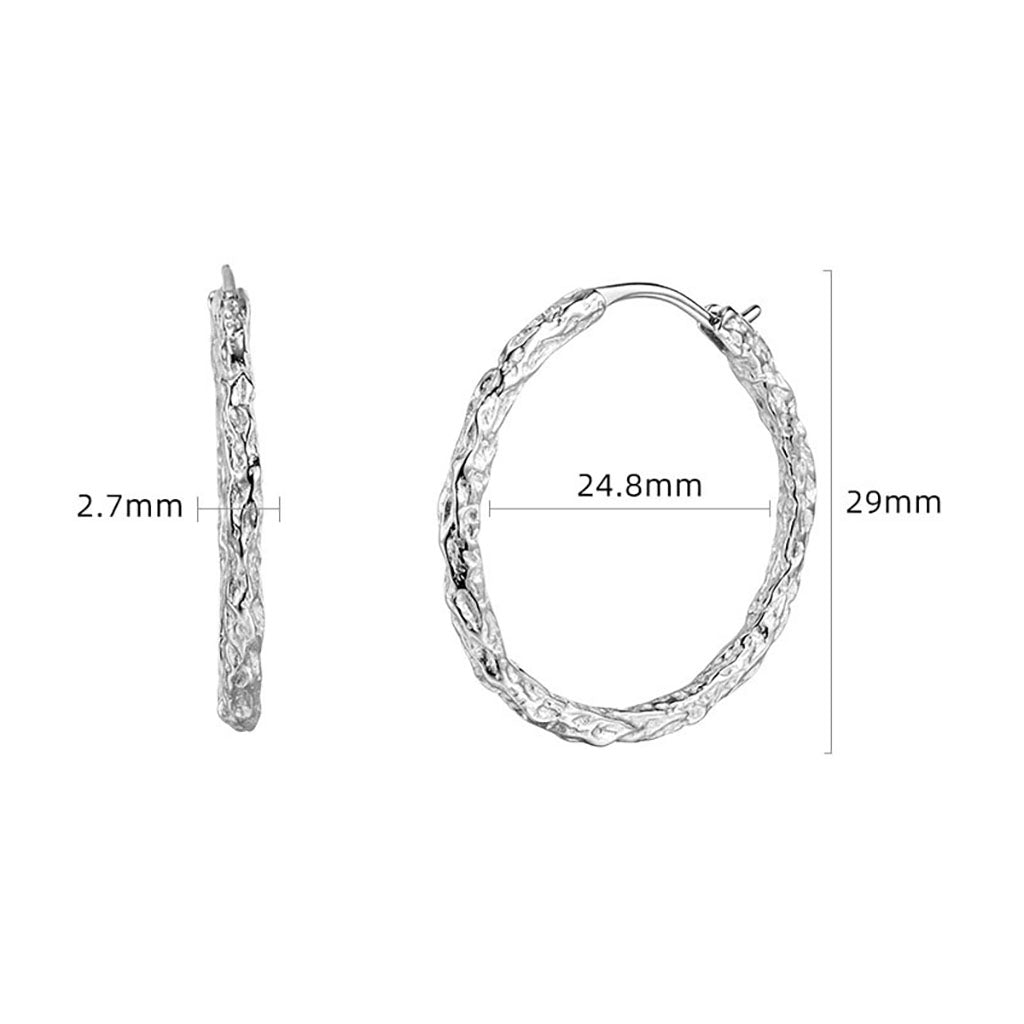 Hammered Hoop Earrings - Silver