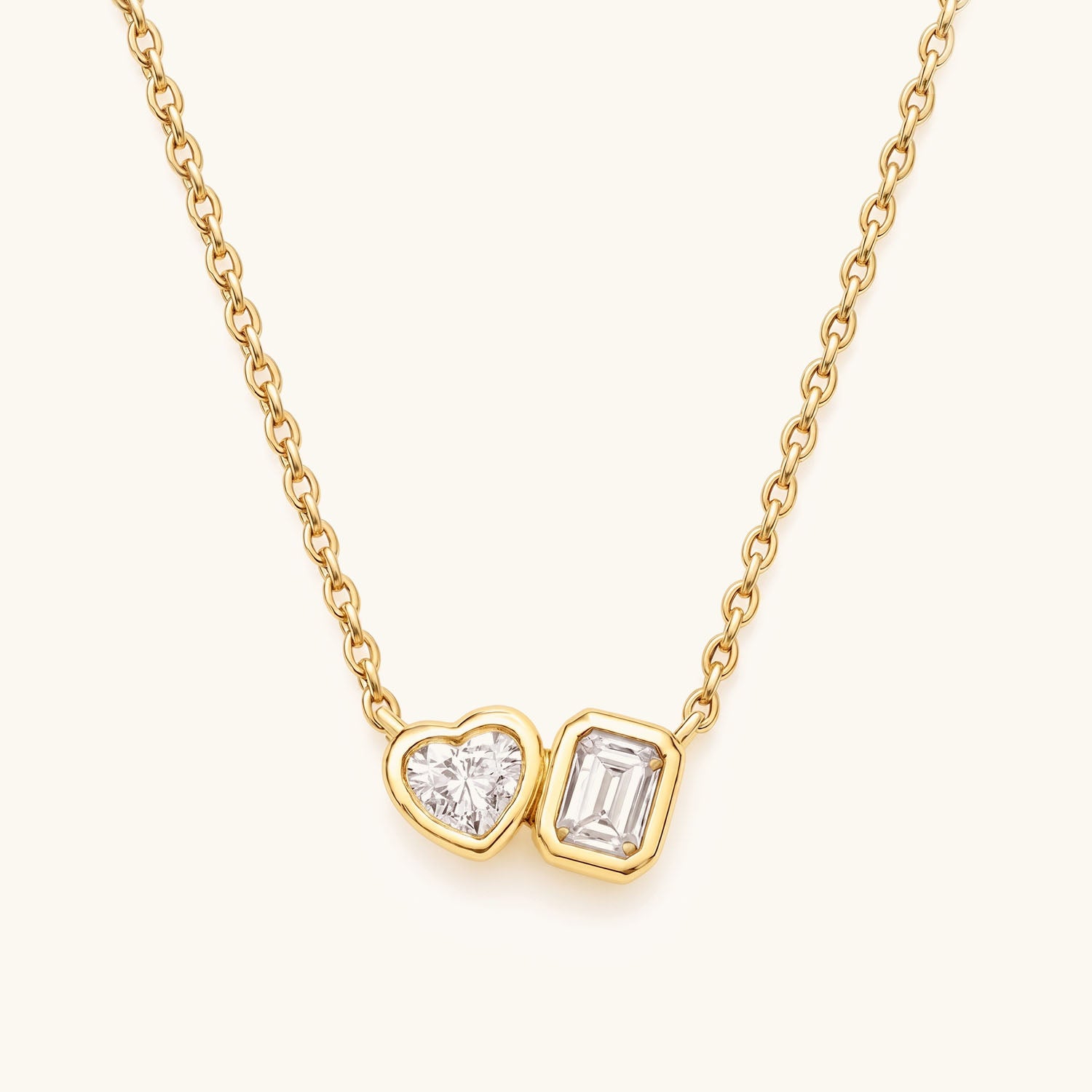 Heart and Emerald Diamond Toi Et Moi Necklace - Gold
