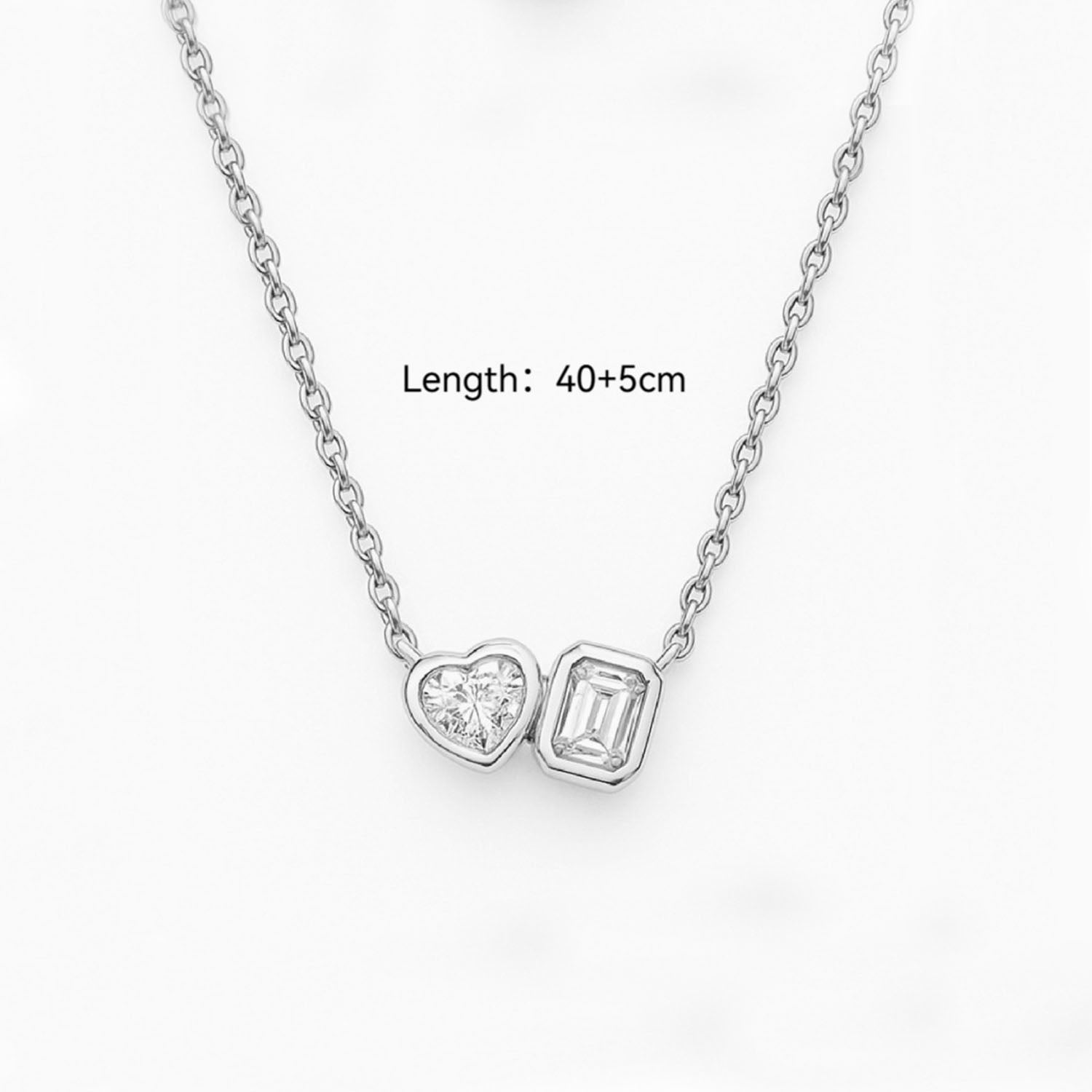 Heart and Emerald Diamond Toi Et Moi Necklace - Silver