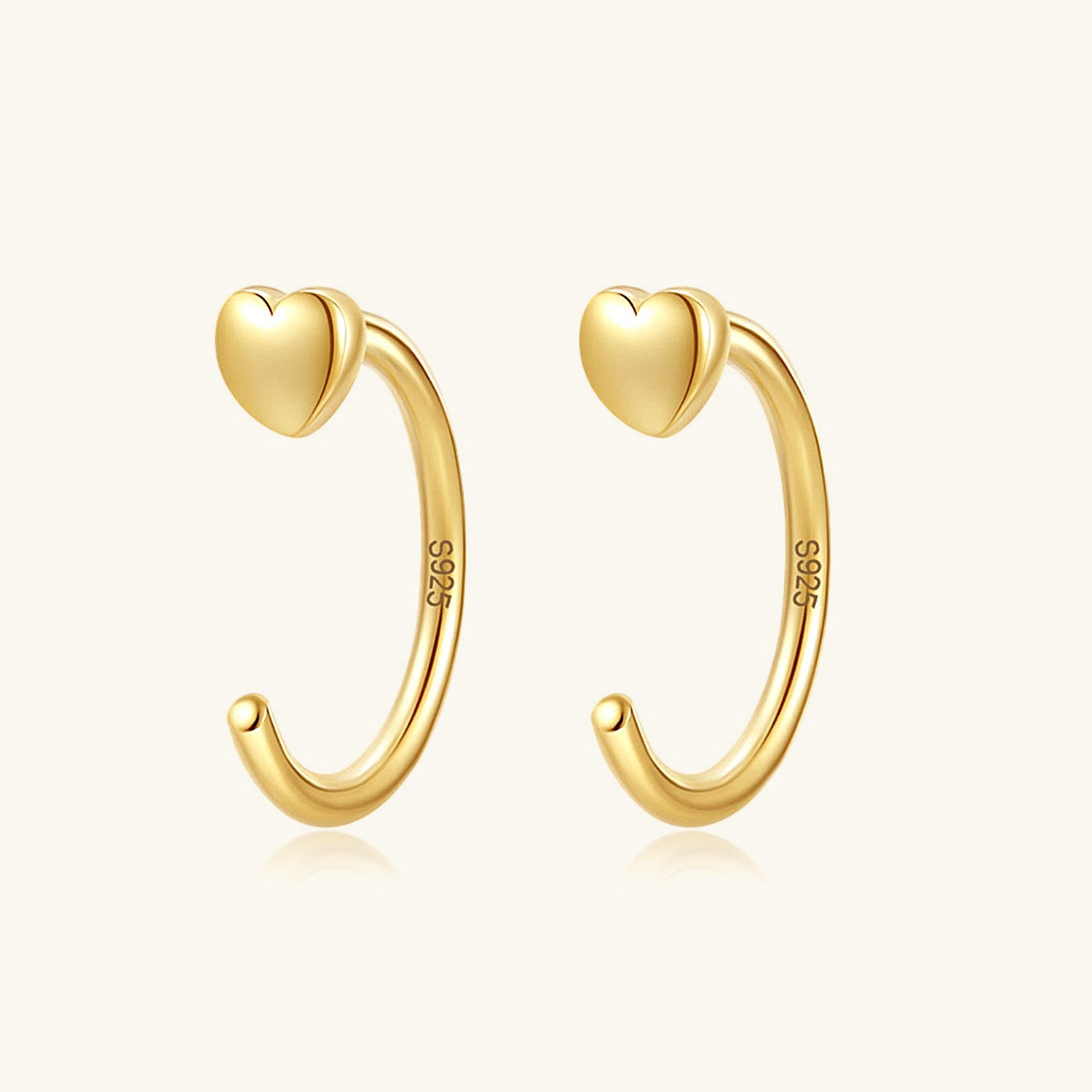 Heart C Hoop Ear Cuff Earrings - Gold
