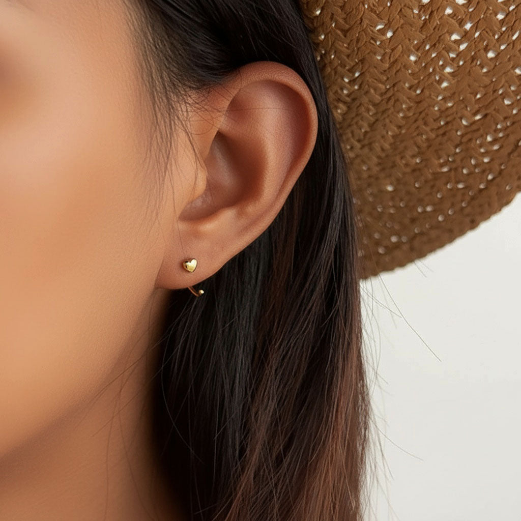 Heart C Hoop Ear Cuff Earrings - Gold