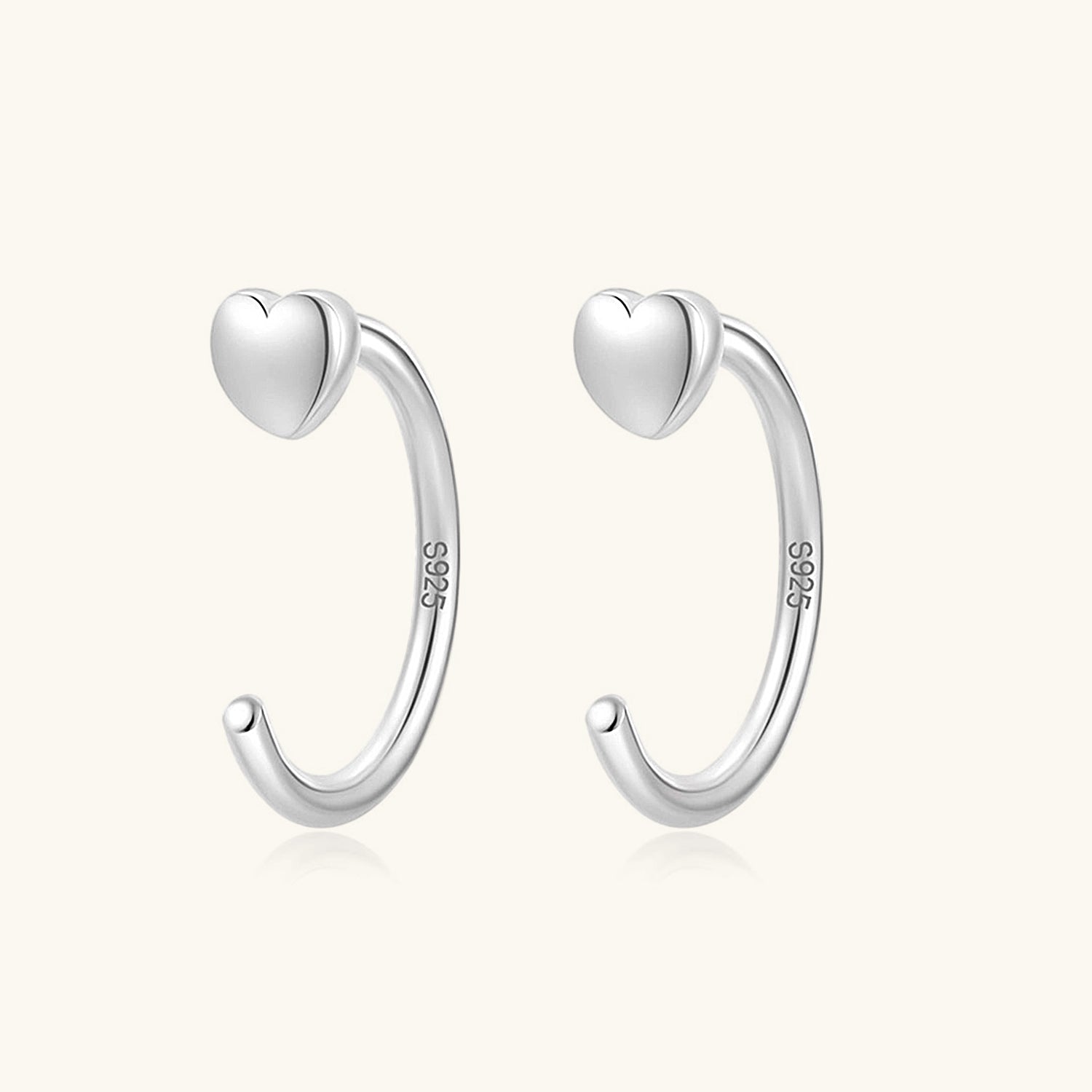 Heart C Hoop Ear Cuff Earrings - Silver