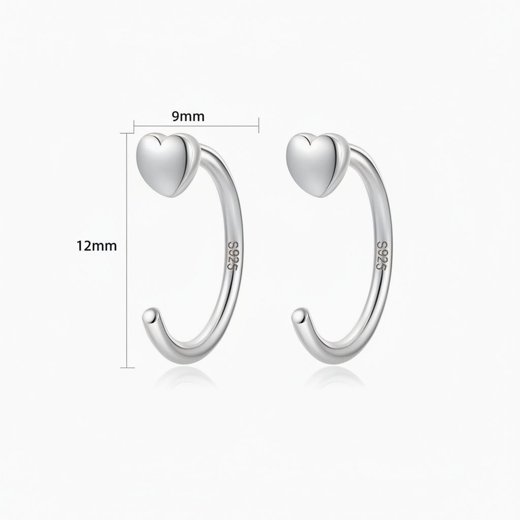 Heart C Hoop Ear Cuff Earrings - Silver