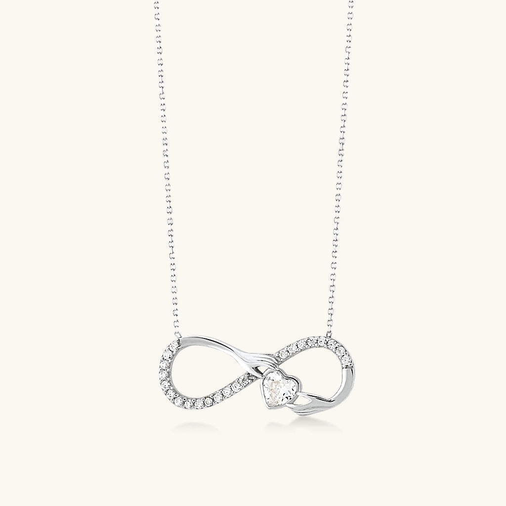 Heart Diamond Infinity Necklace - Silver