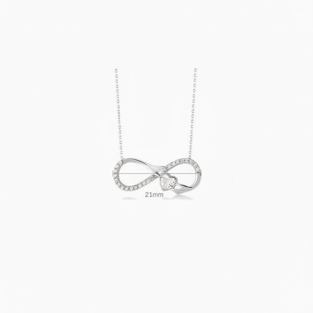 Heart Diamond Infinity Necklace - Silver