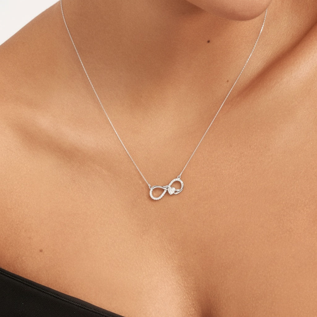 Heart Diamond Infinity Necklace - Silver