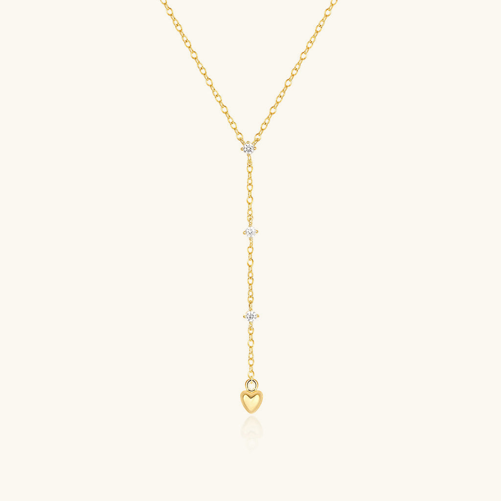 Heart Drop Diamond Lariat Necklace - Gold