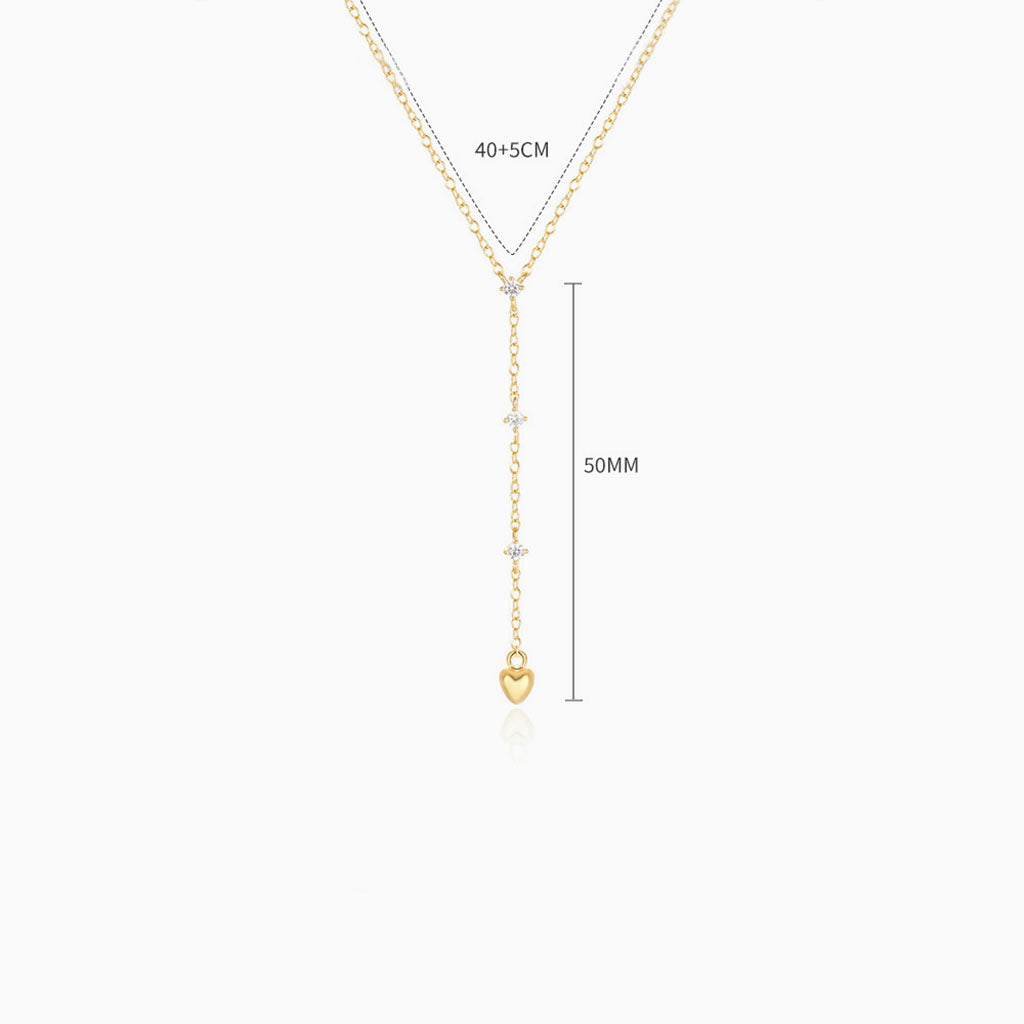 Heart Drop Diamond Lariat Necklace - Gold