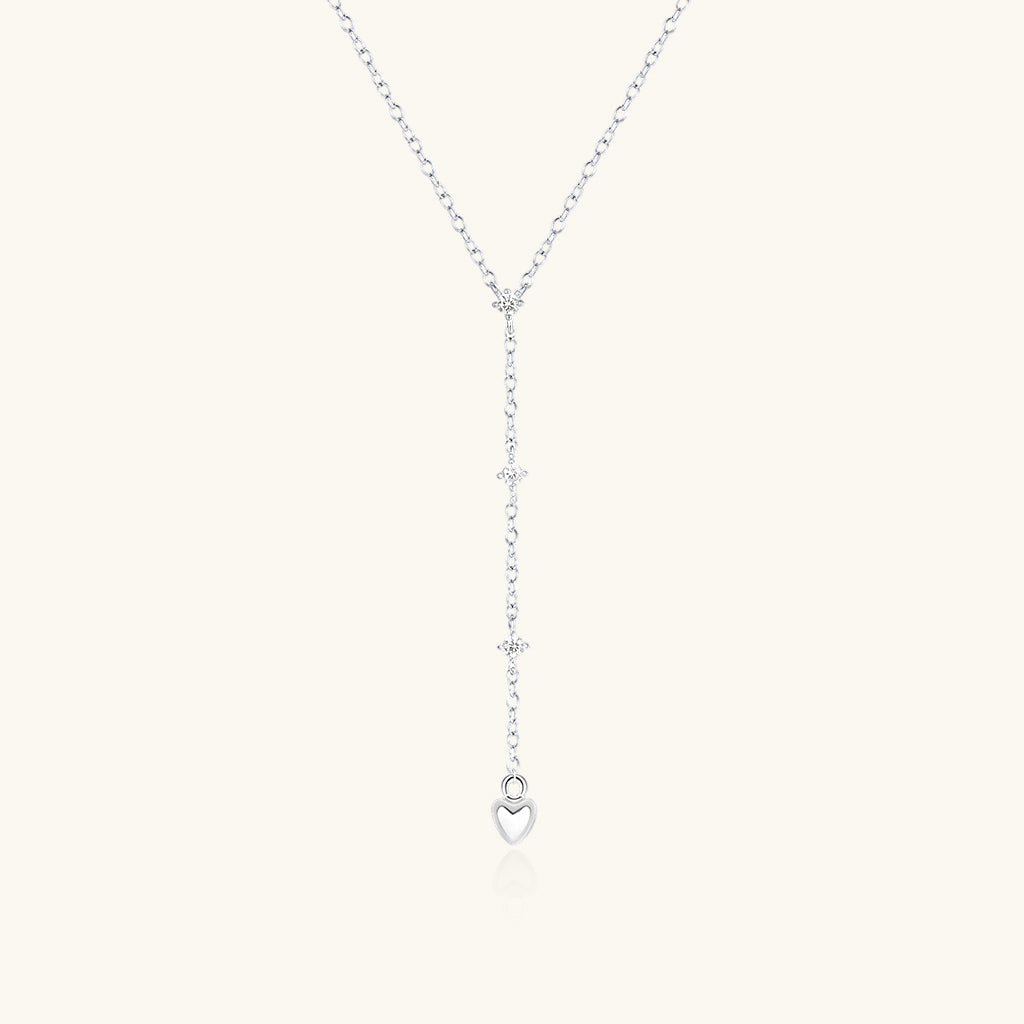 Heart Drop Diamond Lariat Necklace - Silver