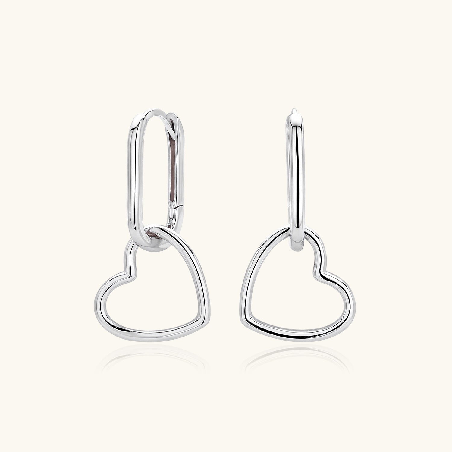 Heart Drop Huggie Hoop Earrings - Silver