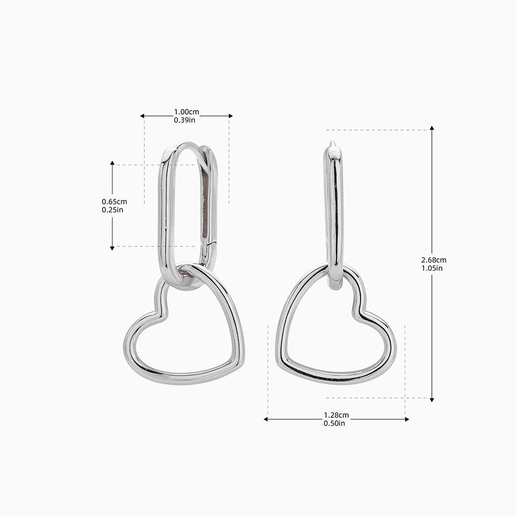 Heart Drop Huggie Hoop Earrings - Silver