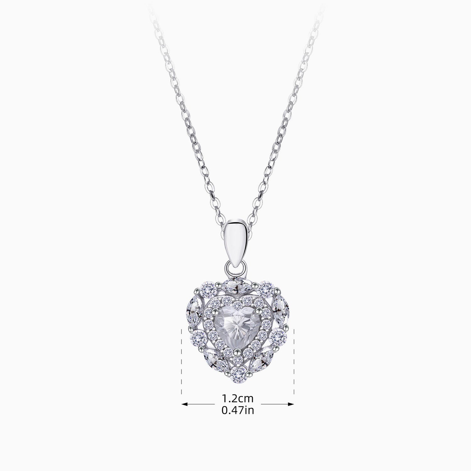 Heart Moissanite Halo Pendant Necklace - Silver