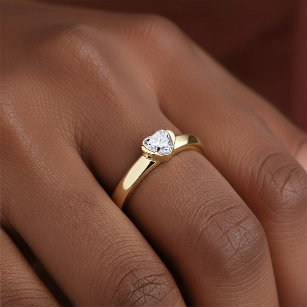 Heart Moissanite Solitaire Ring - Gold