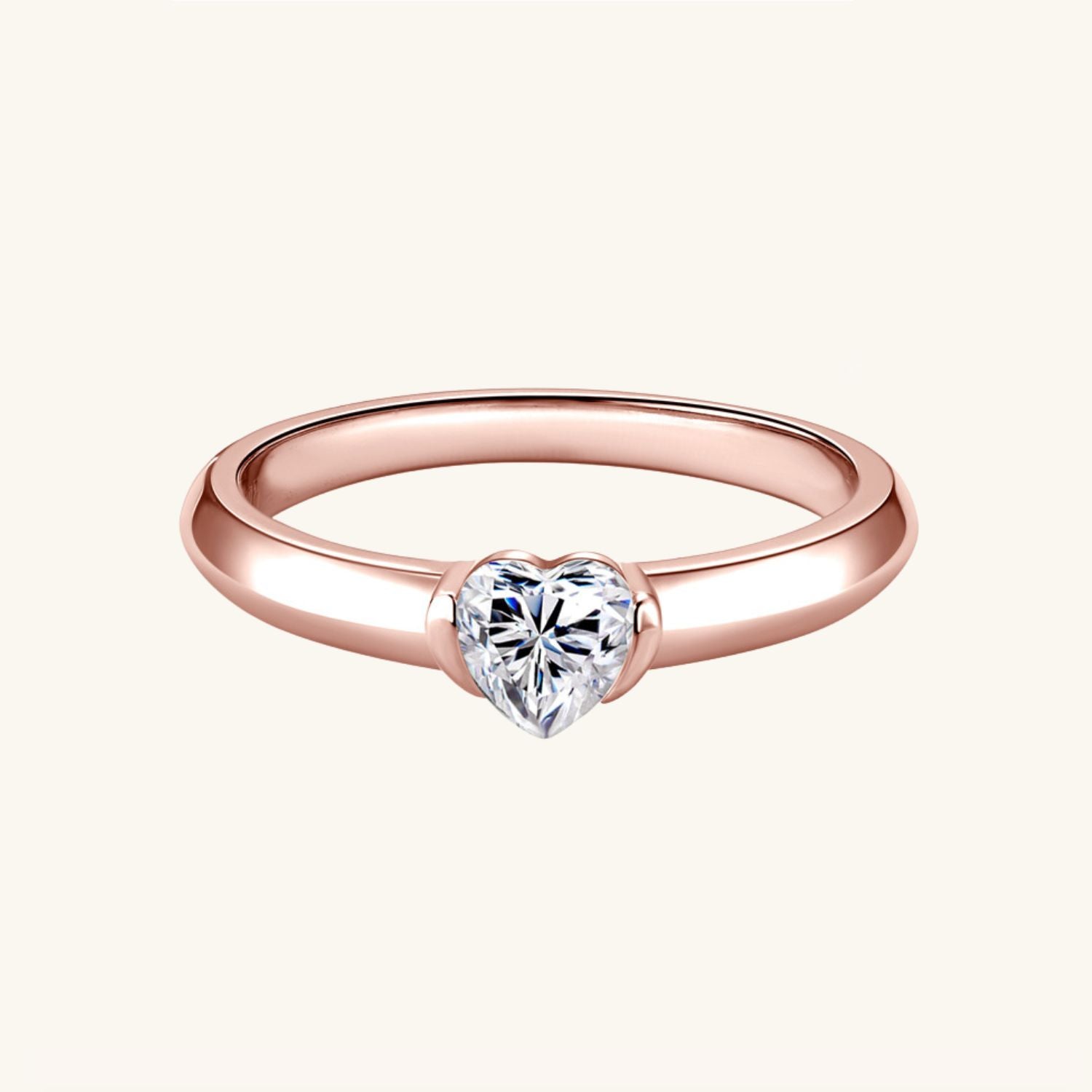 Heart Moissanite Solitaire Ring - Rose Gold