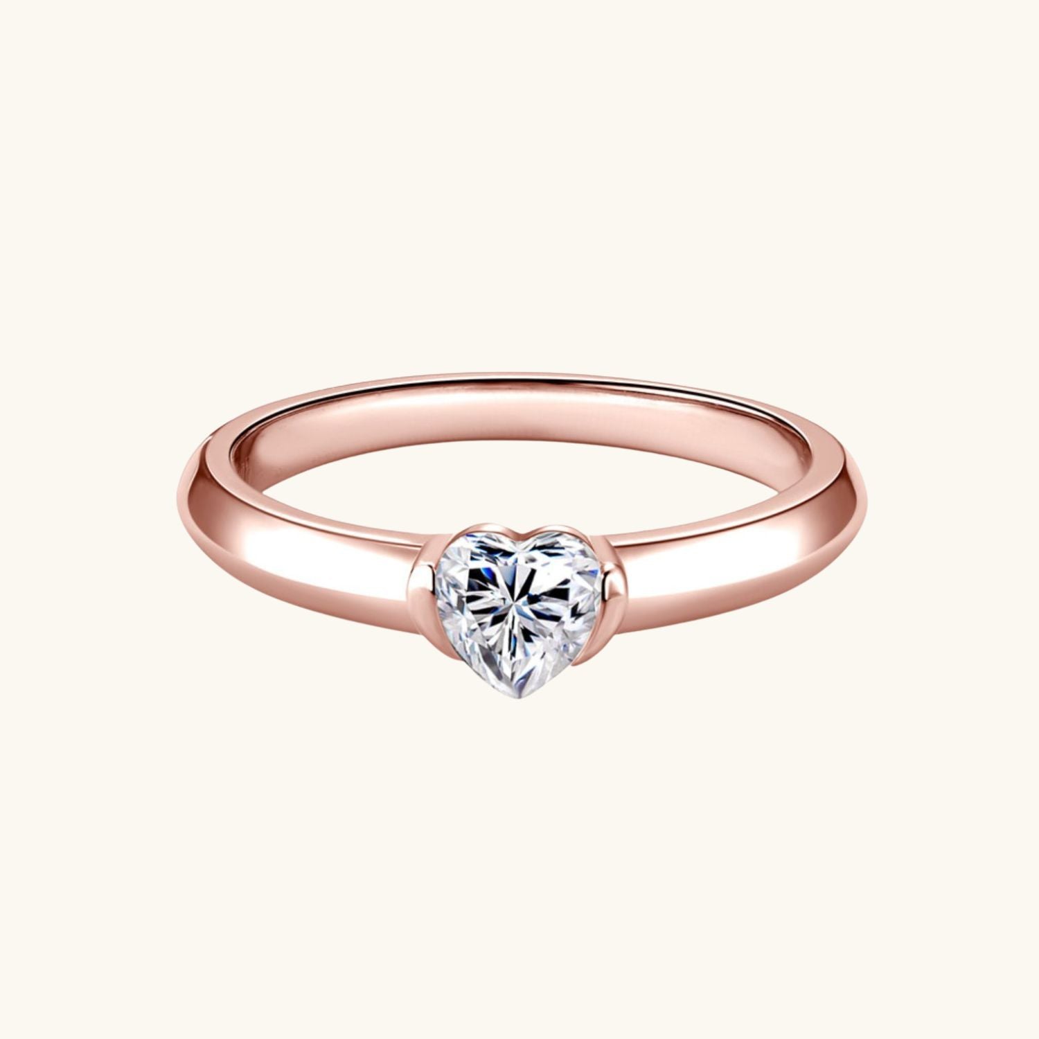 Heart Moissanite Solitaire Ring - Rose Gold