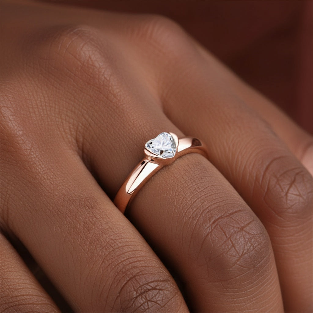 Heart Moissanite Solitaire Ring - Rose Gold