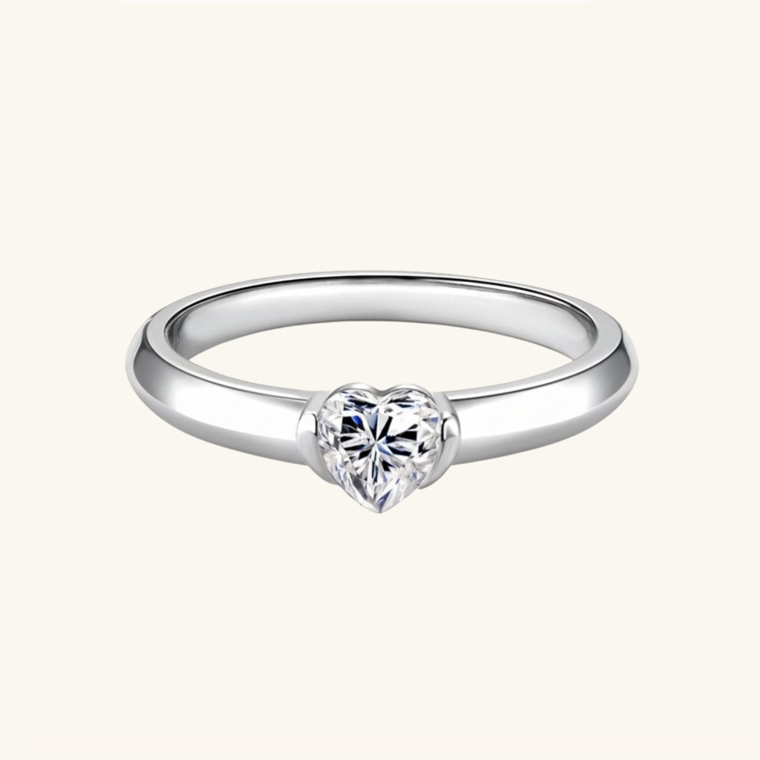 Heart Moissanite Solitaire Ring - Silver