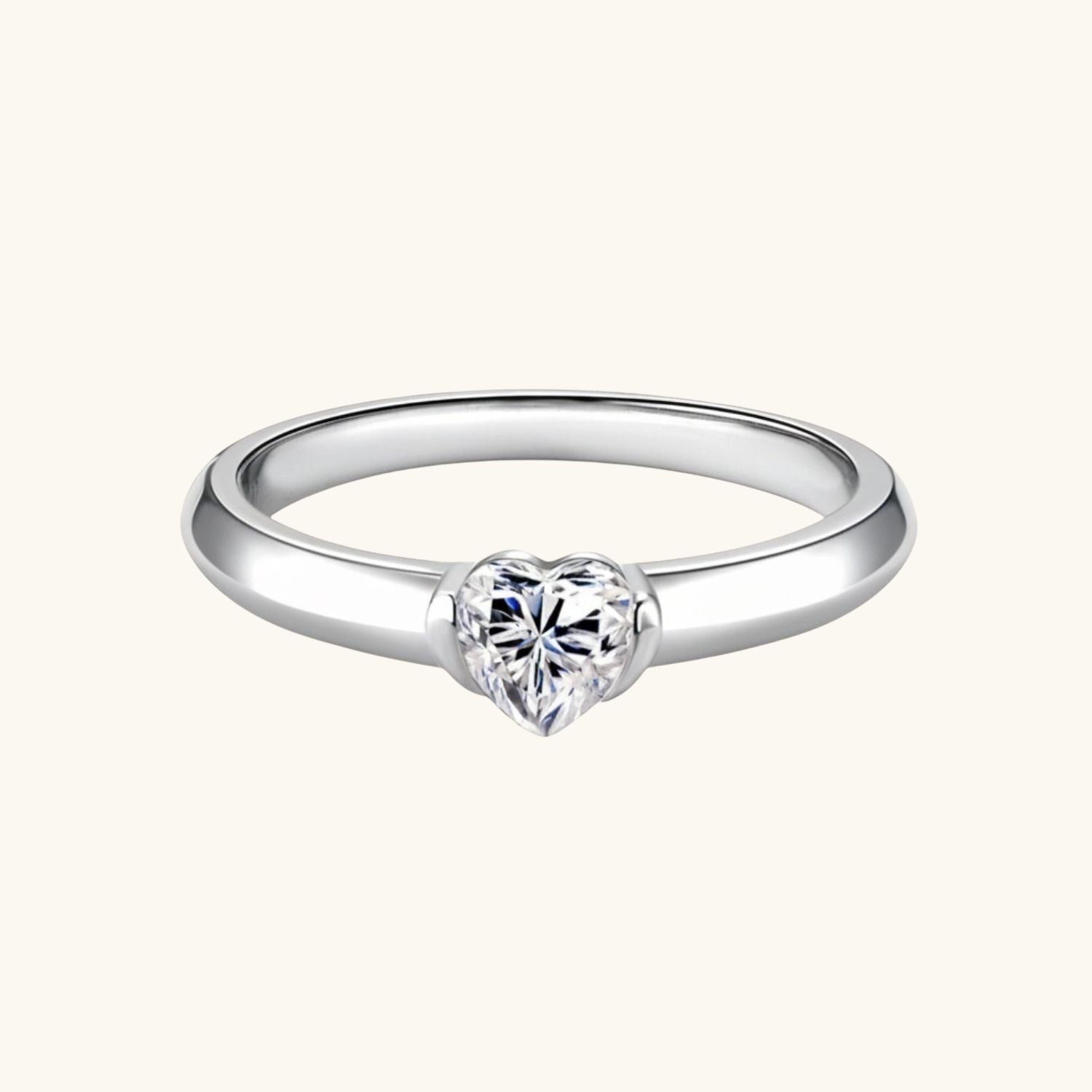 Heart Moissanite Solitaire Ring - Silver