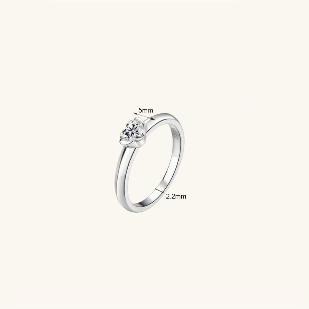 Heart Moissanite Solitaire Ring - Silver